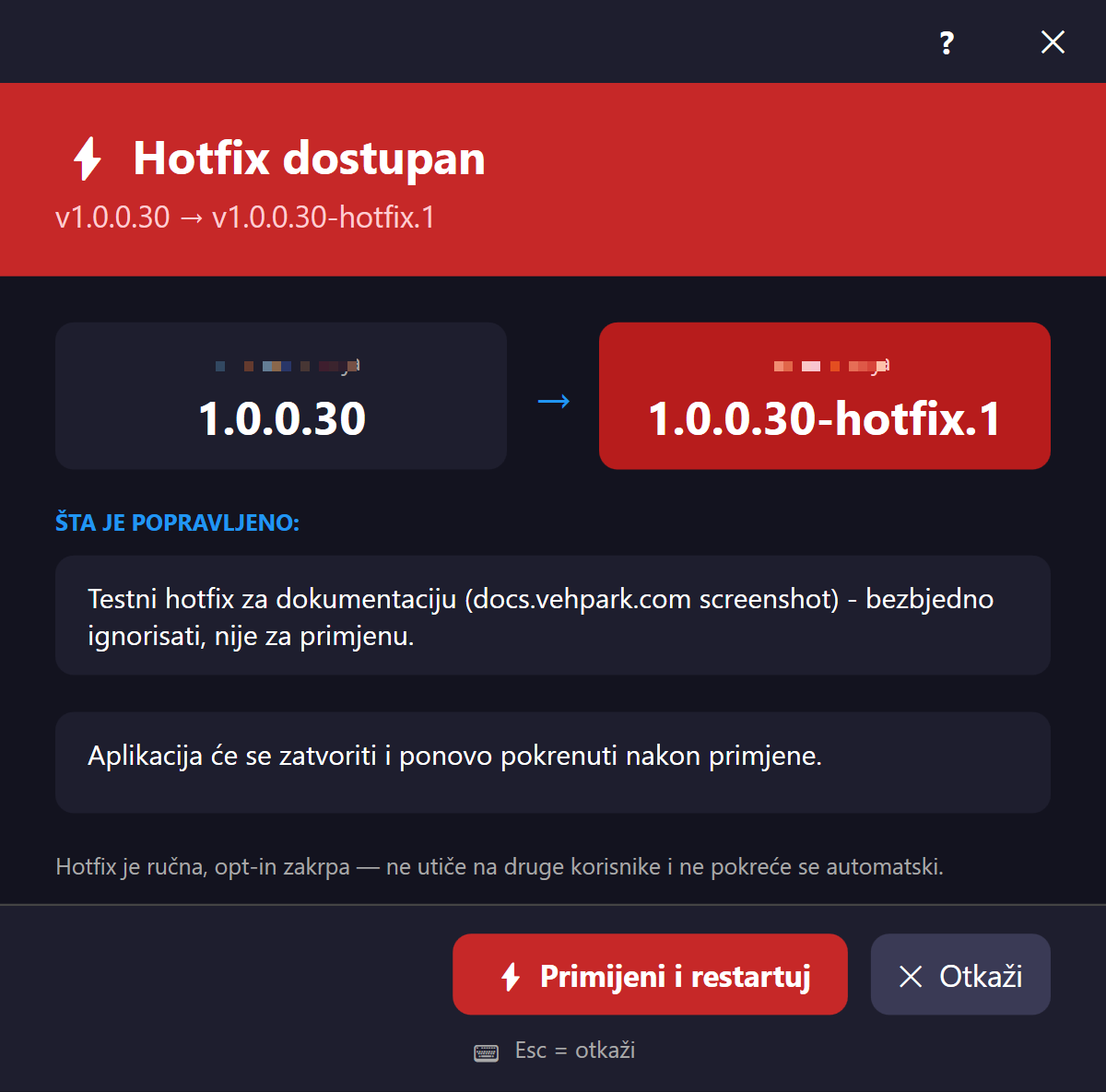 Hotfix screen